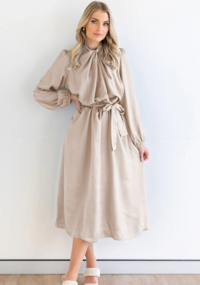Fashion Trend Satin Chic Elegant High Sense French Dress Autumn Long Sleeve Party Skirt