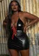 Plus Size Lace-Up Black Leather Club Dress