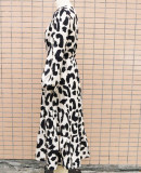 Long Sleeve V-Neck Printed Slit Dress