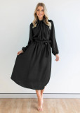 Fashion Trend Satin Chic Elegant High Sense French Dress Autumn Long Sleeve Party Skirt