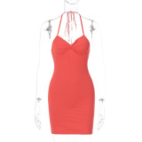 Women's Fall Sexy V-Neck Low Back Lace-Up Slim Bodycon Strapless Dress
