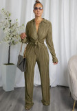 Casual Two Piece Pleated Cardigan Straight Pants