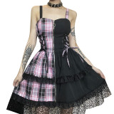 Stylish Dress Autumn Patchwork Sweet And Cool Girly Zipper A-Line Mini Straps Dress