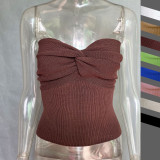 Spring/Summer Women'S Solid Color Cross Knitting Strapless Tank Top