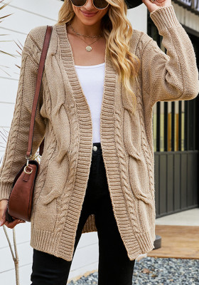 Women Solid Color Knitting Cardigan Autumn And Winter Loose Retro Sweater