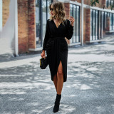 Spring And Autumn Slit Sexy Knitting Chic Dress