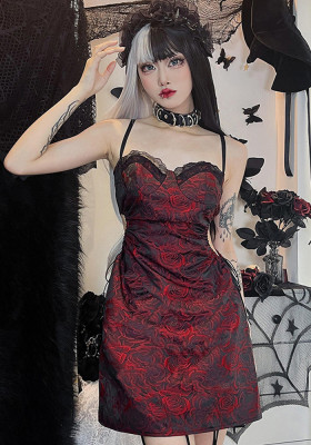 Dark Halloween Fall Jacquard Cutout Sexy Strap Dress