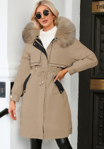 Parker Jacket Winter Maxi Warm Zipper Coat Fur Collar Fleece Jacket Two-Piece Set