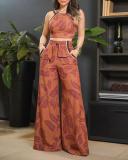 Women Botanical Print Sleeveless Top And Pants Two Piece