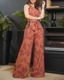 Women Botanical Print Sleeveless Top And Pants Two Piece