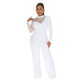 Women mesh See-Through Polka Dot Long Sleeve Jumpsuit