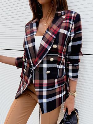 Women Fall/Winter Long Sleeve Button Plaid Blazer
