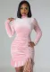 Women Sexy Solid Color Turtleneck Pleated Dress