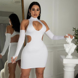 Summer Women's Fashion Sexy Tight Fitting Hollow Solid Color Dress