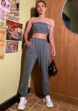Fall Women's Fashion Strapless Loose Casual Pant Set