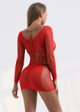 Erotic lingerie See-Through sexy fishnet skirt red temptation lace hollow one-piece