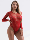 Sexy Lingerie Jacquard Long Sleeve Tight Fitting Clothes Hollow Mesh One Piece Lingerie