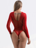 Sexy Lingerie Jacquard Long Sleeve Tight Fitting Clothes Hollow Mesh One Piece Lingerie