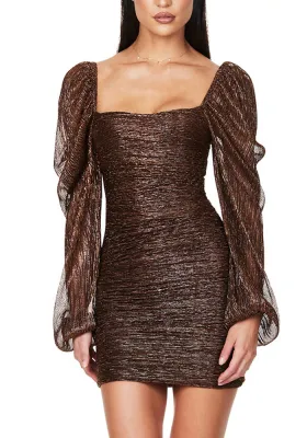Women's Puff Sleeve Square Neck French Long Sleeve Filament Tight Fitting Bodycon Dress