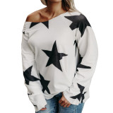 Fat Plus Size Women's Star Digital Print Irregular Top, T-Shirt