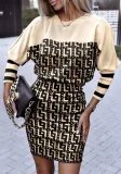 Fall Fashion Print Slim Waist Round Neck Long Sleeve Casual Dress