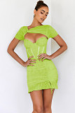 Summer Women'S Sexy Fishbone Cutout See-Through Ruched Bodycon Dress