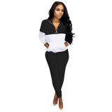 Women'S Fashion Casual Solid Patchwork Long Sleeve Two Piece Trousers Set