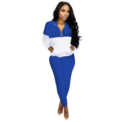 Women'S Fashion Casual Solid Patchwork Long Sleeve Two Piece Trousers Set