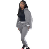 Women'S Solid Casual Sports Zipper Tracksuit Two-Piece Pants Set