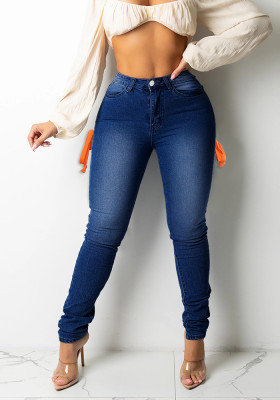 Women'S Jeans High Waist Slim Fashion Lace-Up Denim Tight Pants