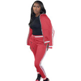 Women'S Solid Casual Sports Zipper Tracksuit Two-Piece Pants Set