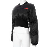 Women Fall Solid Color Zipper Corset Long Sleeve Padded Jacket