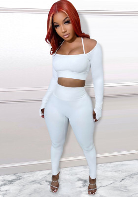 WomenCasual Round Neck Long Sleeve Crop Top+Pant Two Piece