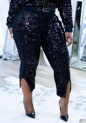 Women Casual Sequins Slit Pants