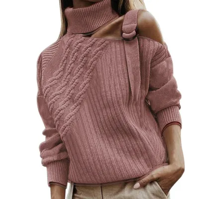 Women Solid Color Off Shoulder Long Sleeve Sweater
