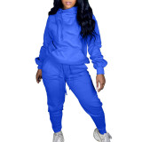 Women Casual Solid Long Sleeve Hooded Top+Pant Two Piece