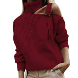 Women Solid Color Off Shoulder Long Sleeve Sweater