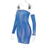 Women Fall Print Off Shoulder Bodycon Dress