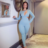 Women Sexy Long Sleeve Cut Out Slim Jumpsuit