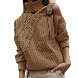 Women Solid Color Off Shoulder Long Sleeve Sweater