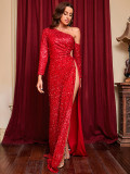 Women's Sexy Sequin Lace Up Slit Formal Party Evening Dress