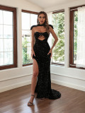 Womens Sexy Sequin Strapless Formal Party Dress Bodycon Evening Dress