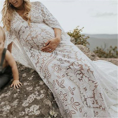 Spring Summer Pregnant Women Fluffy Swing Lace Dress