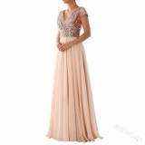 Summer dress v-neck sequined chiffon Patchwork long evening dress