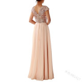 Summer dress v-neck sequined chiffon Patchwork long evening dress