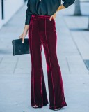 Fall Women's Patchwork Gold Velvet Pull Up Pants High Waist Casual Pants