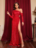 Women's Sexy Sequin Lace Up Slit Formal Party Evening Dress