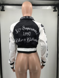 Women's Color Block Jacket Single Breasted Letter Print Baseball Track Top