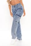 Women's High Waist Elastic Waist Drop Pants Loose Wide Leg Cargo Multi Pocket Denim Pants