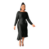 Fall Women'S Elegant Off Shoulder Solid Long Sleeve Midi Dress